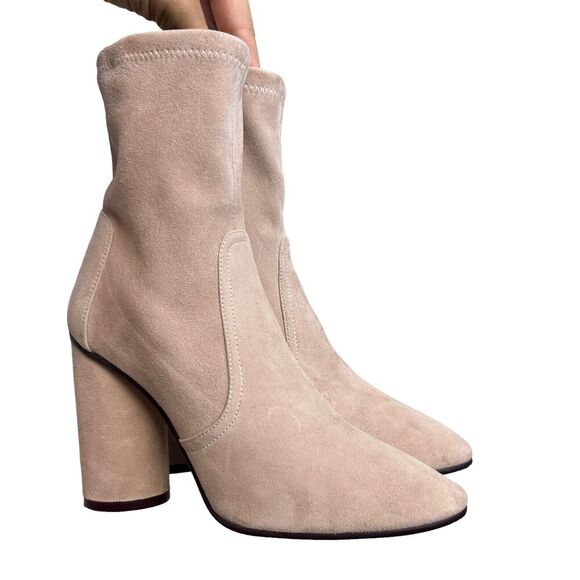 STUART WEITZMAN Boots Womens 6 Pink Margot Bootie Suede BLOCK CHUNKY SOCK $625 - Picture 2 of 12